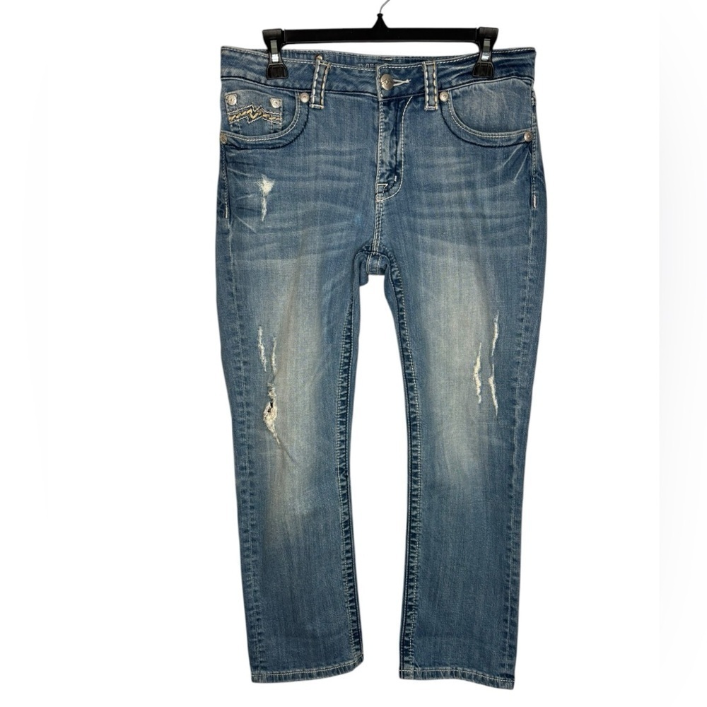 Miss Me Distressed Boyfriend Blue Capri Jeans JB1046P Size 28